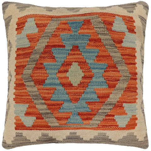 handmade Traditional Pillow Rust Blue Hand-Woven SQUARE 100% WOOL  Hand woven turkish pillow  PILLOW