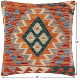 handmade Traditional Pillow Rust Blue Hand-Woven SQUARE 100% WOOL  Hand woven turkish pillow  PILLOW