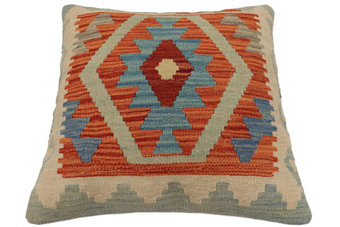 handmade Traditional Pillow Rust Blue Hand-Woven SQUARE 100% WOOL  Hand woven turkish pillow  PILLOW