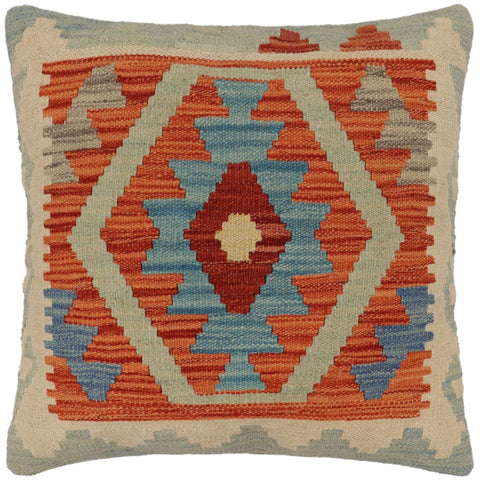 handmade Traditional Pillow Rust Blue Hand-Woven SQUARE 100% WOOL  Hand woven turkish pillow  PILLOW