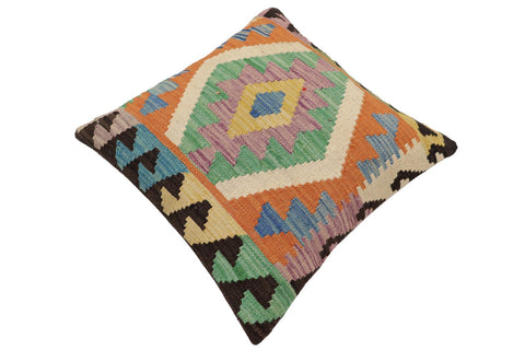 handmade Traditional Pillow Orange Blue Hand-Woven SQUARE 100% WOOL  Hand woven turkish pillow  PILLOW