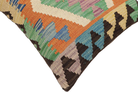 handmade Traditional Pillow Orange Blue Hand-Woven SQUARE 100% WOOL  Hand woven turkish pillow  PILLOW