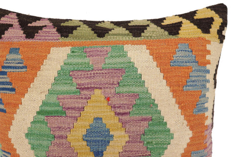 handmade Traditional Pillow Orange Blue Hand-Woven SQUARE 100% WOOL  Hand woven turkish pillow  PILLOW