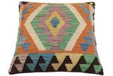 handmade Traditional Pillow Orange Blue Hand-Woven SQUARE 100% WOOL  Hand woven turkish pillow  PILLOW