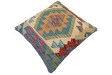 handmade Traditional Pillow Blue Rust Hand-Woven SQUARE 100% WOOL  Hand woven turkish pillow  PILLOW