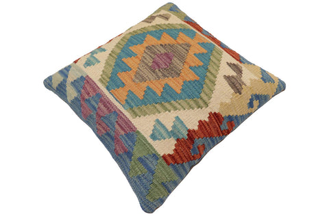 handmade Traditional Pillow Blue Rust Hand-Woven SQUARE 100% WOOL  Hand woven turkish pillow  PILLOW