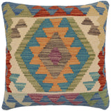 handmade Traditional Pillow Blue Rust Hand-Woven SQUARE 100% WOOL  Hand woven turkish pillow  PILLOW