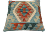 handmade Traditional Pillow Blue Rust Hand-Woven SQUARE 100% WOOL  Hand woven turkish pillow  PILLOW