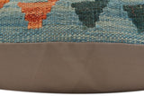 handmade Traditional Pillow Blue Rust Hand-Woven SQUARE 100% WOOL  Hand woven turkish pillow  PILLOW