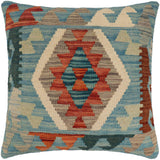 handmade Traditional Pillow Blue Rust Hand-Woven SQUARE 100% WOOL  Hand woven turkish pillow  PILLOW