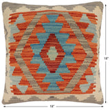 handmade Traditional Pillow Rust Blue Hand-Woven SQUARE 100% WOOL  Hand woven turkish pillow  PILLOW