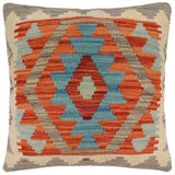 handmade Traditional Pillow Rust Blue Hand-Woven SQUARE 100% WOOL  Hand woven turkish pillow  PILLOW
