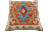 handmade Traditional Pillow Rust Blue Hand-Woven SQUARE 100% WOOL  Hand woven turkish pillow  PILLOW