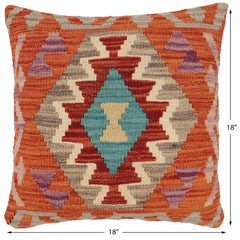 handmade Traditional Pillow Rust Blue Hand-Woven SQUARE 100% WOOL Hand woven turkish pillow2' x 2'