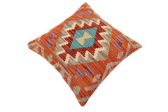 handmade Traditional Pillow Rust Blue Hand-Woven SQUARE 100% WOOL Hand woven turkish pillow2' x 2'