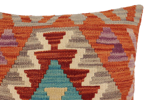 handmade Traditional Pillow Rust Blue Hand-Woven SQUARE 100% WOOL Hand woven turkish pillow2 x 2