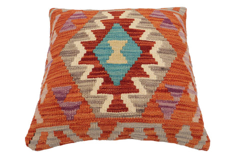handmade Traditional Pillow Rust Blue Hand-Woven SQUARE 100% WOOL Hand woven turkish pillow2 x 2