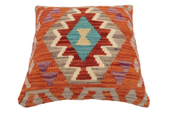 handmade Traditional Pillow Rust Blue Hand-Woven SQUARE 100% WOOL Hand woven turkish pillow2' x 2'
