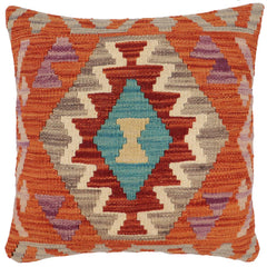 handmade Traditional Pillow Rust Blue Hand-Woven SQUARE 100% WOOL Hand woven turkish pillow2' x 2'