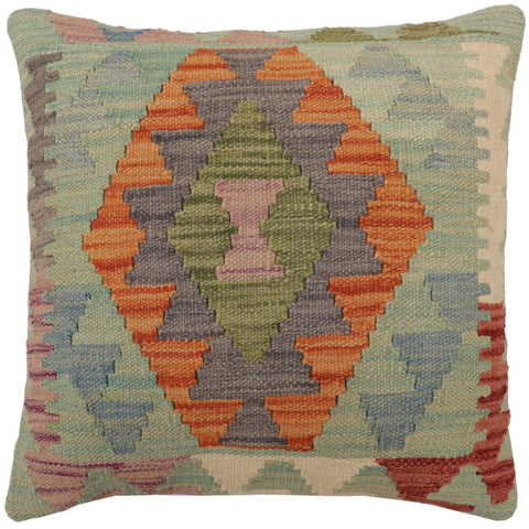 handmade Traditional Pillow Blue Gray Hand-Woven SQUARE 100% WOOL Hand woven turkish pillow2 x 2