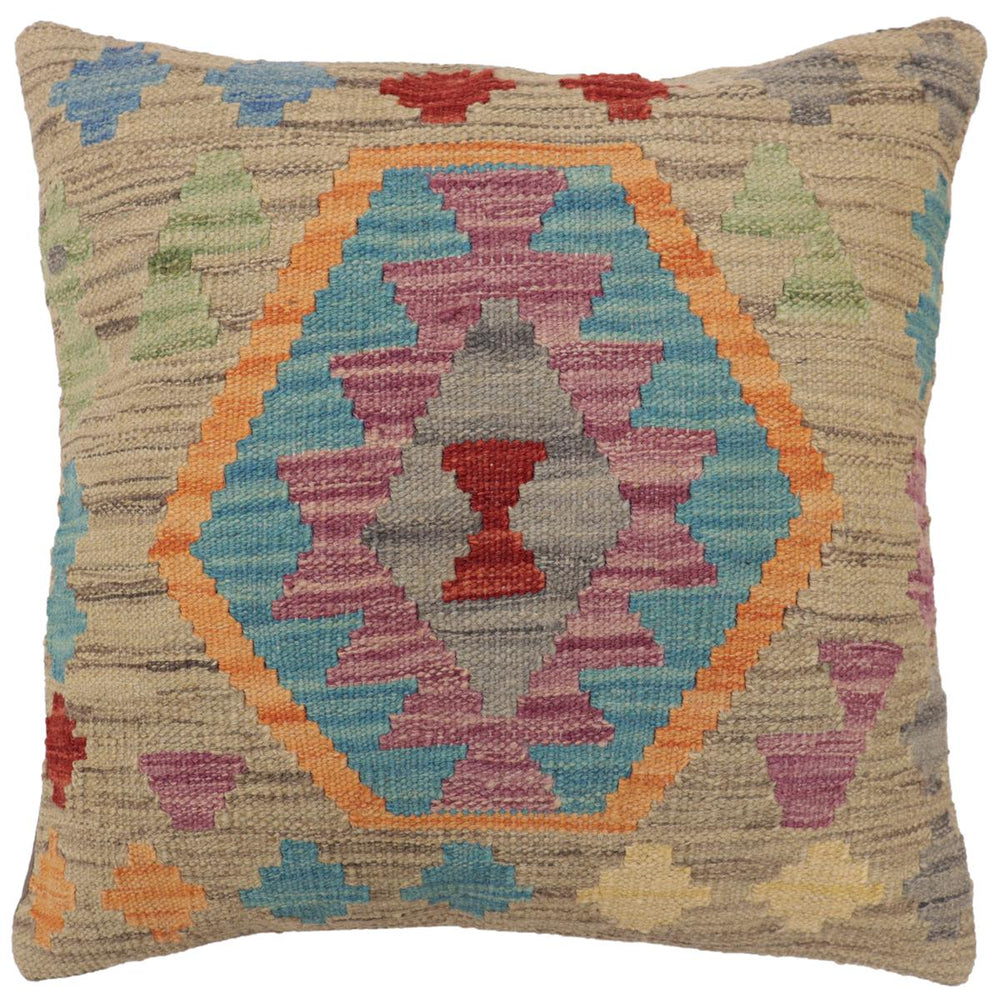 handmade Traditional Pillow Gray Blue Hand-Woven SQUARE 100% WOOL Hand woven turkish pillow2' x 2'