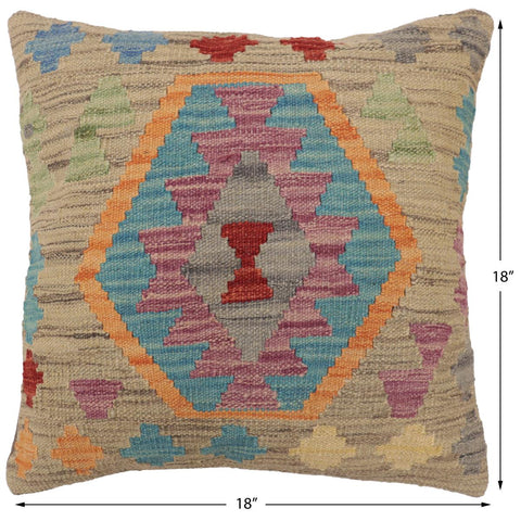 handmade Traditional Pillow Gray Blue Hand-Woven SQUARE 100% WOOL Hand woven turkish pillow2 x 2