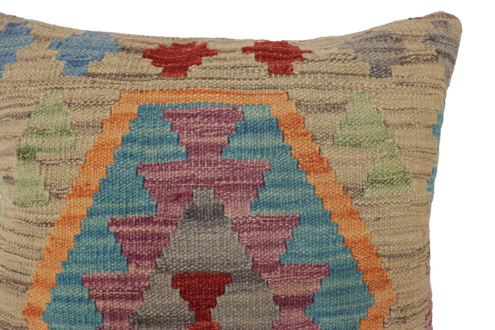 handmade Traditional Pillow Gray Blue Hand-Woven SQUARE 100% WOOL Hand woven turkish pillow2' x 2'