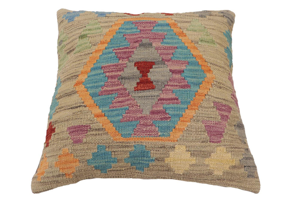 handmade Traditional Pillow Gray Blue Hand-Woven SQUARE 100% WOOL Hand woven turkish pillow2' x 2'