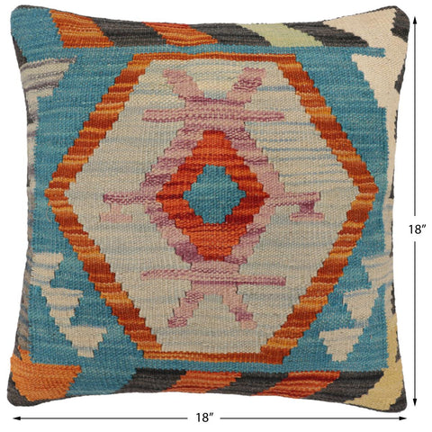 handmade Traditional Pillow Rust Blue Hand-Woven SQUARE 100% WOOL Hand woven turkish pillow2 x 2