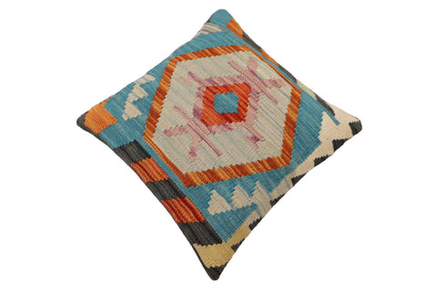 handmade Traditional Pillow Rust Blue Hand-Woven SQUARE 100% WOOL Hand woven turkish pillow2 x 2