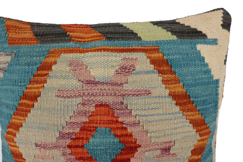 handmade Traditional Pillow Rust Blue Hand-Woven SQUARE 100% WOOL Hand woven turkish pillow2 x 2