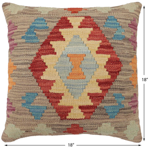 handmade Traditional Pillow Gray Red Hand-Woven SQUARE 100% WOOL Hand woven turkish pillow2 x 2