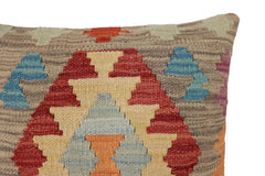 handmade Traditional Pillow Gray Red Hand-Woven SQUARE 100% WOOL Hand woven turkish pillow2' x 2'