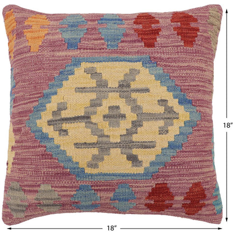 handmade Traditional Pillow Blue Red Hand-Woven SQUARE 100% WOOL Hand woven turkish pillow2 x 2