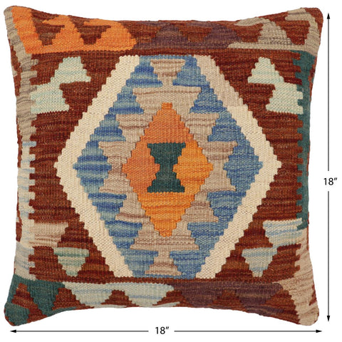 handmade Traditional Pillow Rust Blue Hand-Woven SQUARE 100% WOOL Hand woven turkish pillow2 x 2