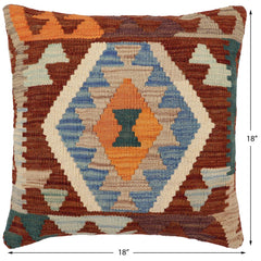 handmade Traditional Pillow Rust Blue Hand-Woven SQUARE 100% WOOL Hand woven turkish pillow2' x 2'