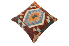 handmade Traditional Pillow Rust Blue Hand-Woven SQUARE 100% WOOL Hand woven turkish pillow2' x 2'