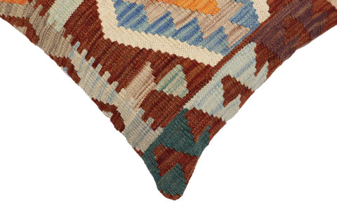 handmade Traditional Pillow Rust Blue Hand-Woven SQUARE 100% WOOL Hand woven turkish pillow2 x 2