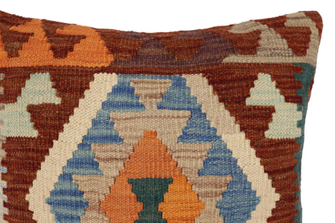 handmade Traditional Pillow Rust Blue Hand-Woven SQUARE 100% WOOL Hand woven turkish pillow2 x 2