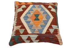 handmade Traditional Pillow Rust Blue Hand-Woven SQUARE 100% WOOL Hand woven turkish pillow2' x 2'