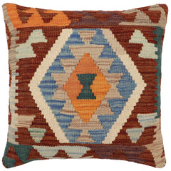 handmade Traditional Pillow Rust Blue Hand-Woven SQUARE 100% WOOL Hand woven turkish pillow2' x 2'
