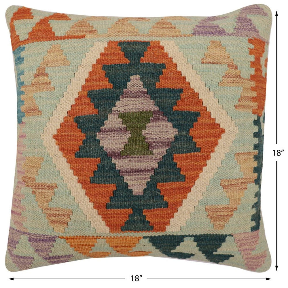 handmade Traditional Pillow Blue Rust Hand-Woven SQUARE 100% WOOL Hand woven turkish pillow2' x 2'