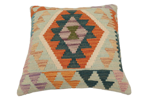 handmade Traditional Pillow Blue Rust Hand-Woven SQUARE 100% WOOL Hand woven turkish pillow2 x 2