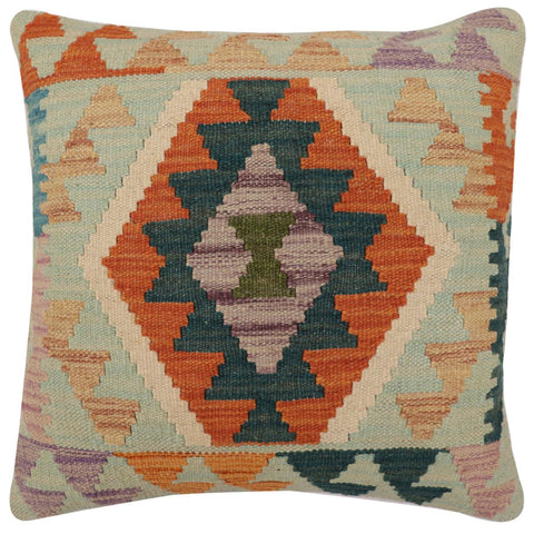 handmade Traditional Pillow Blue Rust Hand-Woven SQUARE 100% WOOL Hand woven turkish pillow2 x 2