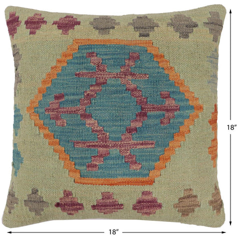 handmade Traditional Pillow Blue Orange Hand-Woven SQUARE 100% WOOL Hand woven turkish pillow2 x 2
