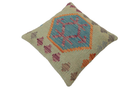 handmade Traditional Pillow Blue Orange Hand-Woven SQUARE 100% WOOL Hand woven turkish pillow2 x 2