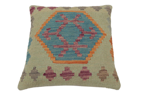 handmade Traditional Pillow Blue Orange Hand-Woven SQUARE 100% WOOL Hand woven turkish pillow2 x 2
