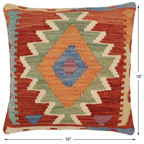 handmade Traditional Pillow Rust Blue Hand-Woven SQUARE 100% WOOL Hand woven turkish pillow2 x 2