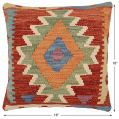 handmade Traditional Pillow Rust Blue Hand-Woven SQUARE 100% WOOL Hand woven turkish pillow2' x 2'