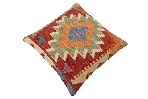 handmade Traditional Pillow Rust Blue Hand-Woven SQUARE 100% WOOL Hand woven turkish pillow2 x 2